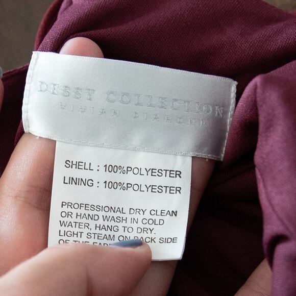 NEW Dessy Collection V Neck Open Back Gown Cocktail Dress in Cabernet - Picture 7 of 8